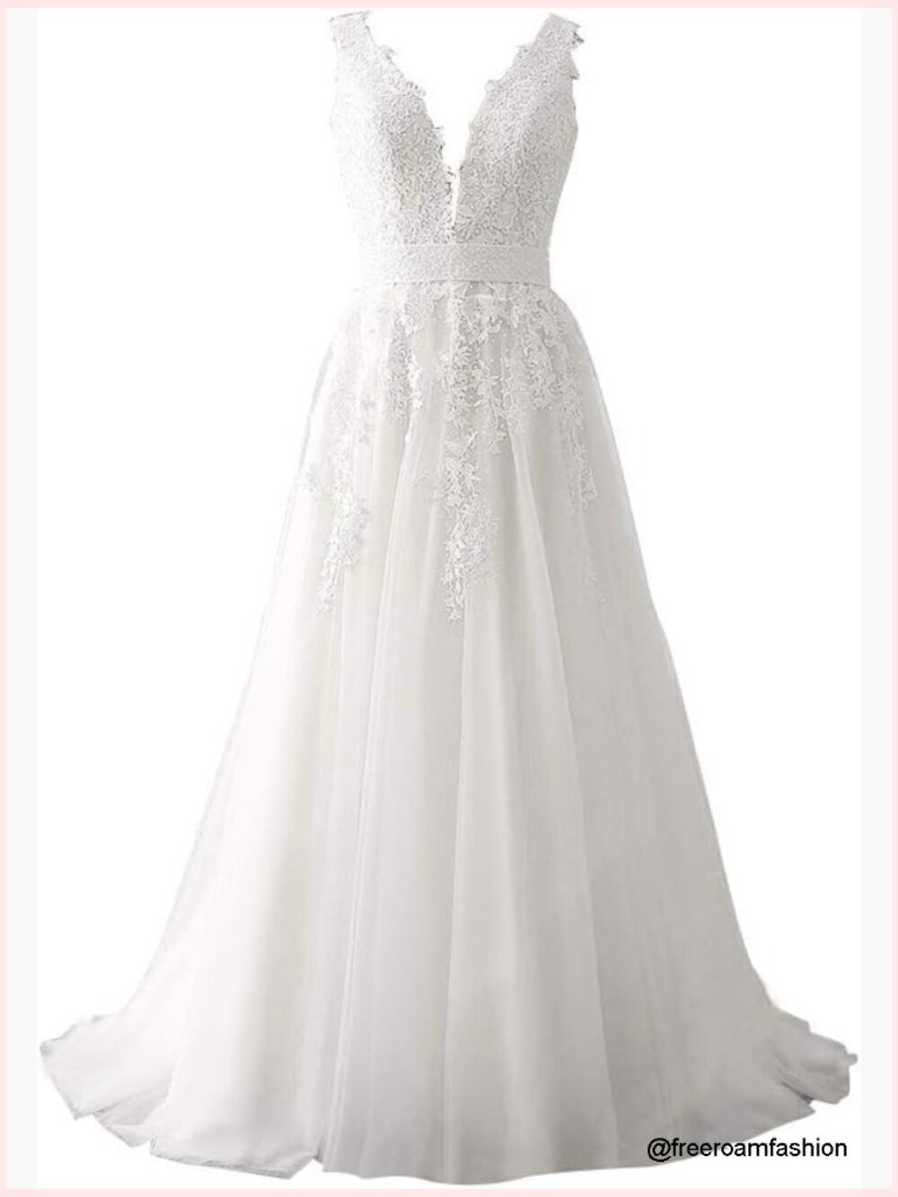 Lace Applique Mermaid Wedding Dress with V-Neck Straps and Train